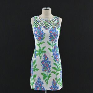 Lilly Pulitzer‎ Ricci Shift Dress Size 0 Blue Bonnets Garden Party Lattice Neck